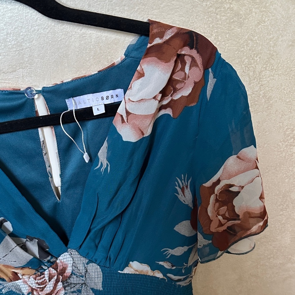 Baltic Born Teal and Brown Floral Maxi Dress sz large | new without tags - Picture 4 of 7